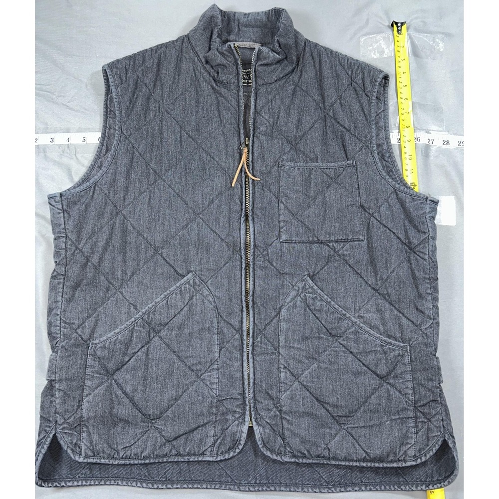 J Crew NX-631 Vest Mens Large Gray Quilted Chambray Full Zip Outdoor Pockets